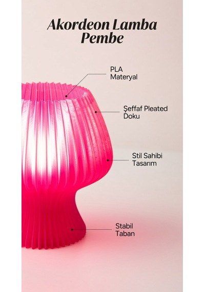 Akordeon Tasarım Masa Lambası - 3d Pleated Doku Dekoratif Gece Lambası Modern Ev Hediyesi Aydınlatma Pembe