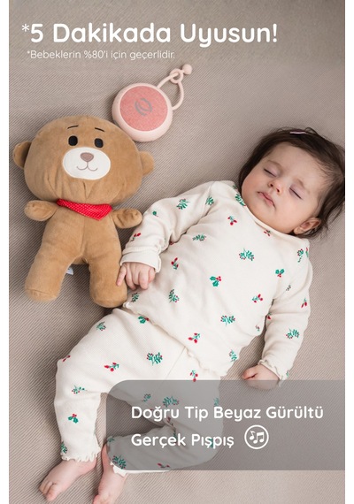 Budizzz Beyaz Gürültü Cihazı Pışpışlı & Ninnili Ayıcık Uyku Arkadaşı Pembe