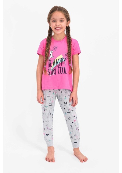 Roly Poly 2451 Kız Çocuk Be Happy Stay Cool Kısa Kol Pijama Takımı 001
