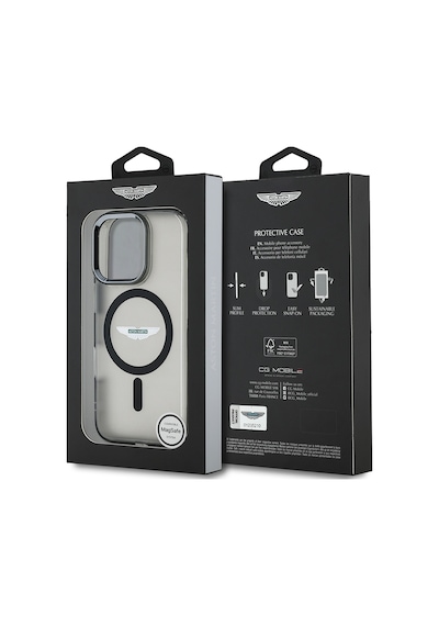 Apple Uyumlu iPhone 16 Pro Kılıf Aston Martin Lisanslı Magsafe Şarj Özellikli Iml Baskı Logolu Buzlu Kapak Siyah