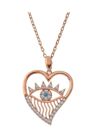 Coquet Accessories 925 Ayar Gümüş Rose Kalp Göz Kadın Kolye