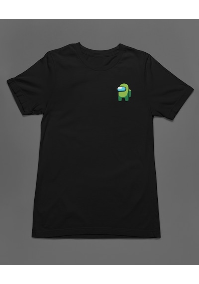Bumeta Mini Imposter Yeşil Mürettebat Among Us Unisex Tişört T-shirt Siyah