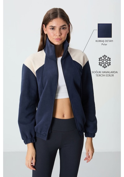 Tommy Life Lacivert Kalın Yumuşak Dokulu Dik Yaka Oversize Nakışlı Polar Kadın Sweatshirt - 97293 Lacivert