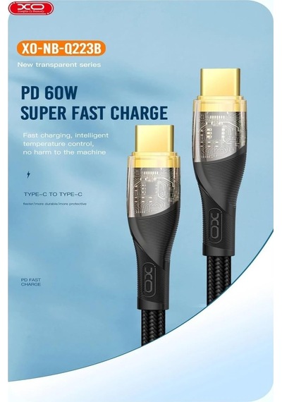 Nb-q223b Type-c To Type-c Kablo 1,2m 60w Hızlı Şarj Ve 5gbps Veri Aktarımı Siyah