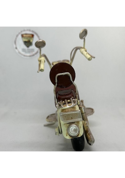 El Yapımı Krem Chopper/cruiser Metal Motosiklet Biblosu Kahverengi Koltuklu & Sissy Barlı