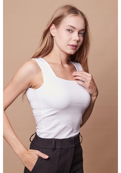 Jument Kare Yaka Kolsuz Likralı Pamuklu Kumaş Body-beyaz Beyaz