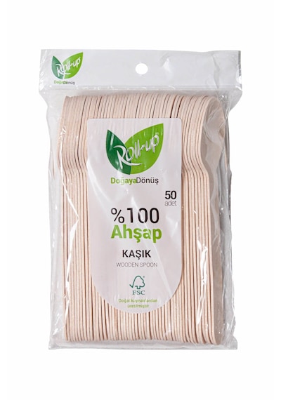 Şeylişeyler - Roll-up Kullan At Ahşap Kaşık 50'li 5 Paket - %100 Doğal