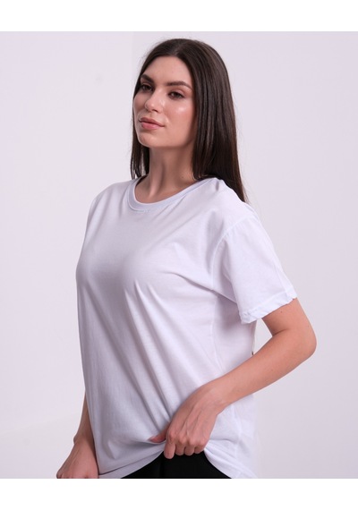 Cottonlab Kadın %100 Premium Pamuklu Yumuşak Dokulu Terletmez Bisiklet Yaka Tişört Beyaz