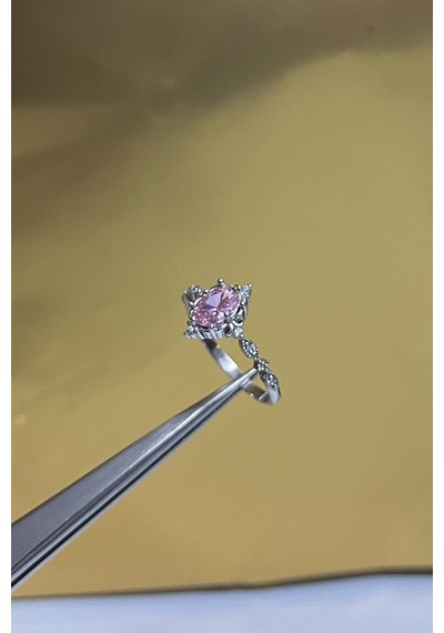 925 Ayar Gümüş Oval Pembe Taşlı Vintage Tasarım Kadın Yüzük