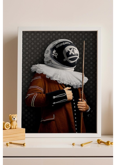 Modern Astronot Portresi Çerçeveli Tablo Bilardo Salonu Ve Erkek Odası İçin Duvar Dekoru Modifiye Sokak Sanatı