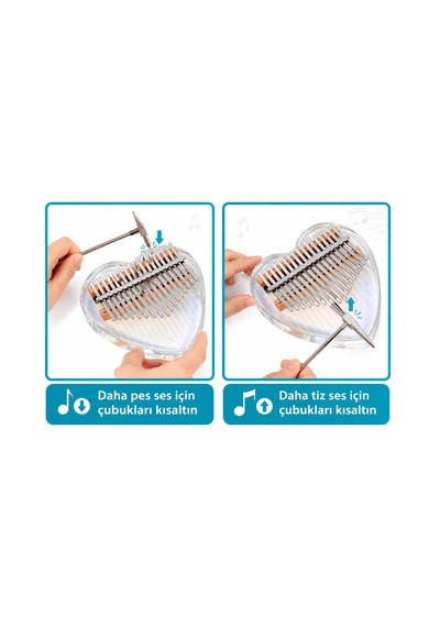 Valkyrie 17 Tuşlu Kalp Şeklinde Kalimba Şeffaf Akrilik Başparmak Piyanosu Nota Etiketli Çantalı Set