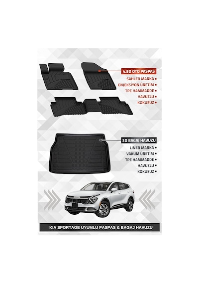 Kia Sportage 2022+ Uyumlu Sahler 4.5d Premium Paspas Ve Liner 3d Bagaj Havuzu Cool-elegance Paket