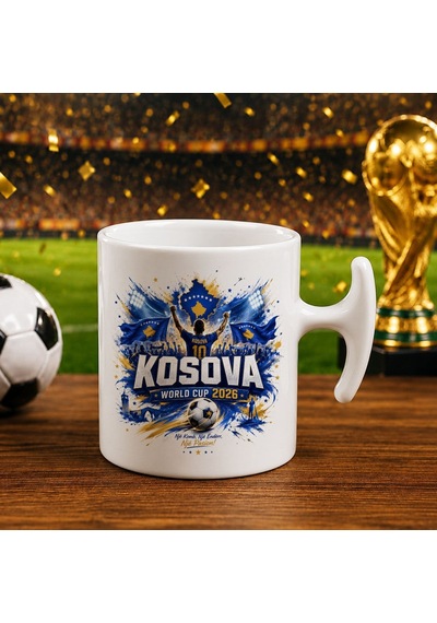 Bk Gift Kosova Taraftar Temalı Dünya Futbol Kupası Tasarımlı Hammer Kupa Bardak-5 Beyaz