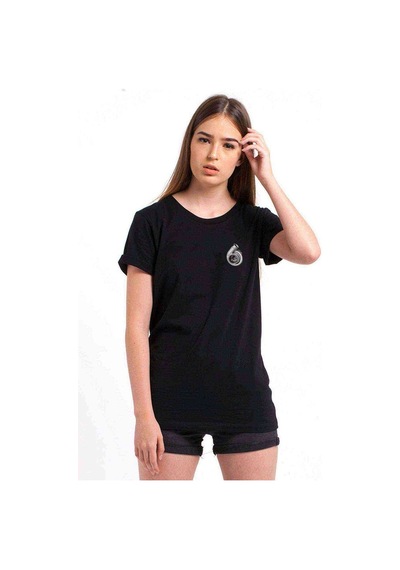 Turbo Göğüs Baskı Baskılı Siyah Kadın Tshirt