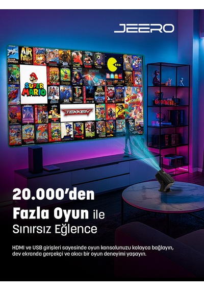 Jeero Oyunlu Projeksiyon Cihazı Android 2 Kollu -20.000 Oyun -türkçe Menü 320mını