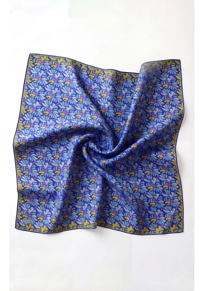 Silk Home Soft Eşarp Floral Line Saks Mavi 90x90 Çok Renkli