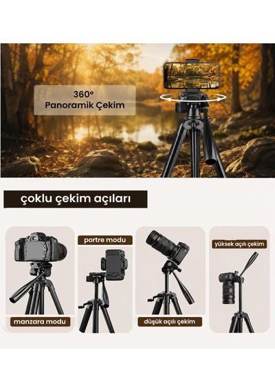 140 Cm Profesyonel Telefon Kamera Tutucu Çantalı Tripod 360 Döner Başlıklı Hafif Taşınabilir Siyah