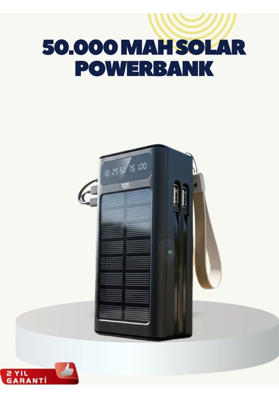 Led Aydınlatmalı Güneş Panelli Powerbank Seyahat Ve Kamp İçin - Sarı