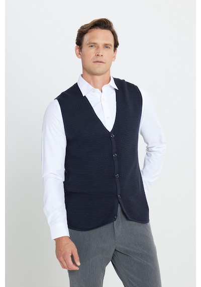 AC&Co / Altınyıldız Classics Erkek Lacı Pamuklu Standart Fit Normal Kesim V Yaka Jakarlı Triko Yelek Lacı