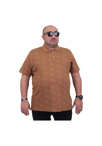 Moc Grande Mocgrande Erkek Büyük Beden Polo Yaka Üçgen Baskılı Tişört 24450 Vizon-Vizon
