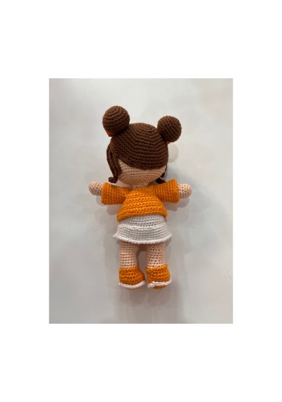 Afra Amigurumi El Örgüsü Bebek 20 Cm Tığ İşi Şirin Kıyafetli Hediyelik Oyuncak Bebek Turuncu-beyaz