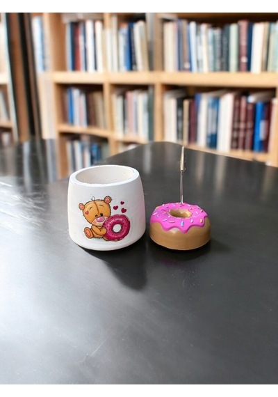 Donut Temalı Tutacak Ve Kalemlik Fotoğraf Not Tutucu Ofis Masası Tutacak Hediyelik 3lü Set