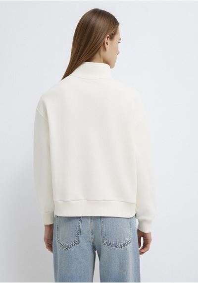 Mavi - Mvjns Nakışlı Yarı Fermuarlı Ekru Sweatshirt 1s10533-89145 Ekru