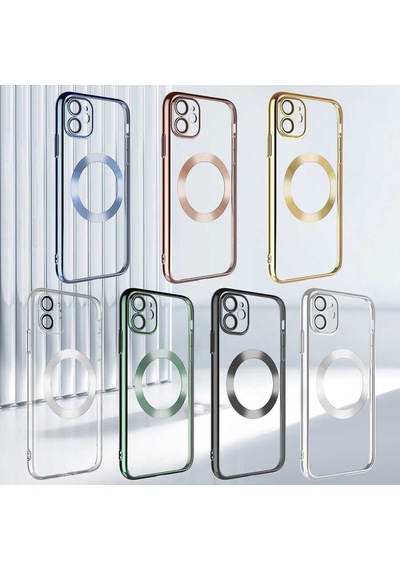 Apple Uyumlu iPhone 11 Kılıf Wireless Şarj Özellikli Sert Pc Zore Riksos M-safe Kapak Gümüş