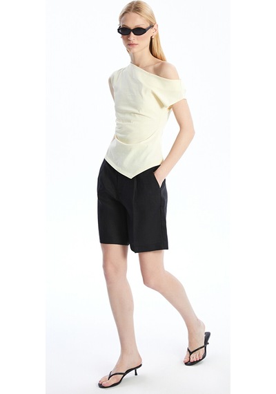 Lcw Vision Siyah Loose Fit %100 Keten Kadın Şort