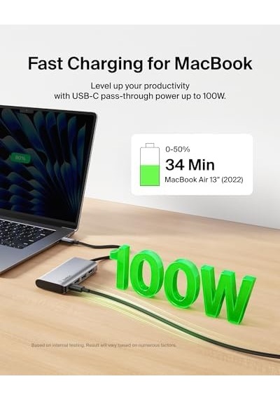 Usb C 4'ü 1 Arada Çok Bağlantı Noktalı Adaptör 4k Hdmı, Usb-c 100w Pd Geçişli Şarj Ve Daha Fazlası İçin 2 X Usb A Bağlantı Noktası İle