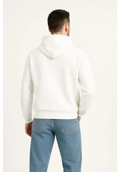 Novalisse Erkek Kapüşonlu 3 İplik Şardonlu Önü Baskılı Fermuarlı Oversize Sweatshirt - Beyaz Çoklu Renk