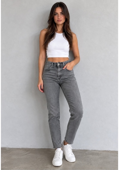 Zdnjeans Kadın Yüksek Bel Gri Dar Paça Jean Pantolon