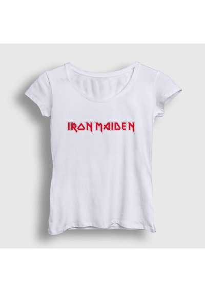 Presmono Kadın Logo Iron Maiden T-shirt Beyaz