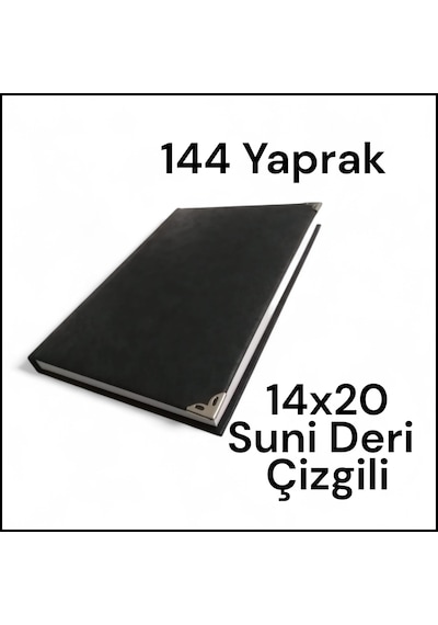 144 Yaprak 14x20 Suni Deri Modelist Çizgili Sert Kapaklı Defter Ajanda Siyah