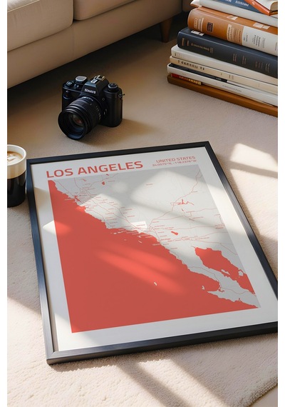 Los Angeles Abd Haritası Çerçeveli Tablo Lüks Salon Ofis Duvar Dekorasyonu Hediyelik Tablo