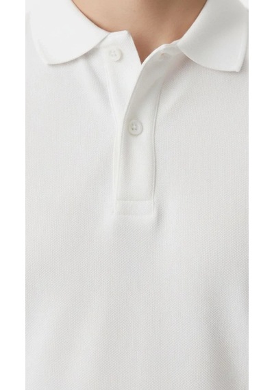 Erkek Pike Kumaş Düğmeli Yaka Regular Fit Günlük Kısa Kol Tişört T-shirt - Beyaz Beyaz