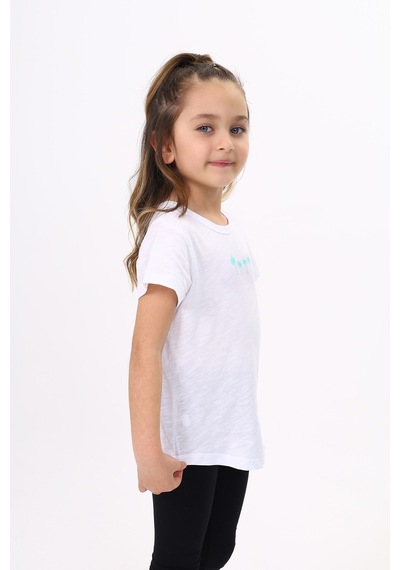 Toontoy Kids Toontoy Kız Çocuk Baskılı Bisiklet Yaka Kısa Kollu Tişört Beyaz