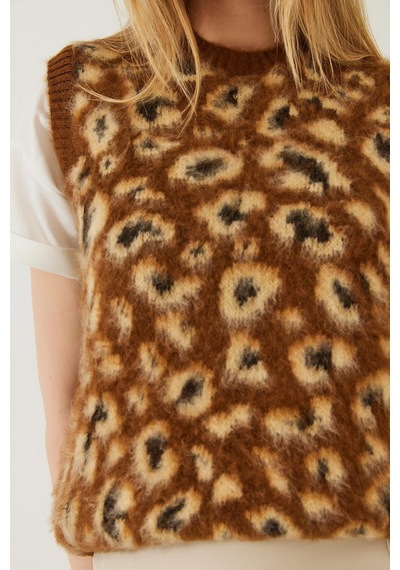 Shade Kadın Şardonlu Leopar Desenli Süveter 20246281 - Kahverengi-camel Çok Renkli