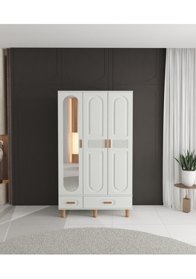 Dova 3 Kapaklı Çekmeceli Gardırop - Tamamı Mdf Beyaz Dova 3 Kapaklı Çekmeceli Gardırop - Tamamı Mdf Beyaz