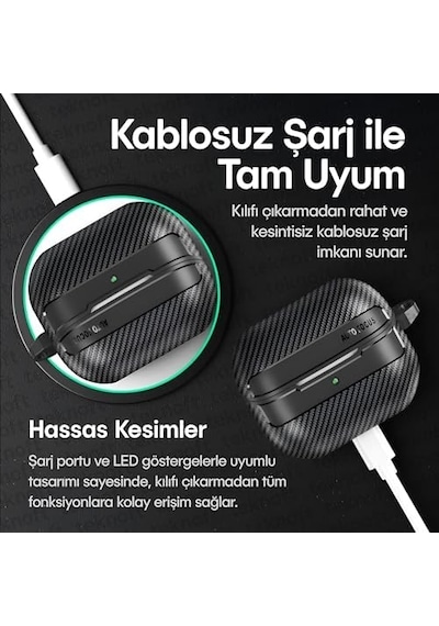 Galaxy Buds 3 Pro, Buds 3 Ve Buds 3 Fe İle Uyumlu Mat Karbon Fiber Dokulu Darbelere Dayanıklı Premium Silikon Kılıf Galaxy Buds 3 Pro/3/3 Fe