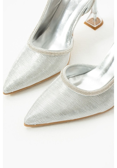 Duxal Shoes Fomax Taş Detaylı Şeffaf Topuklu Ayakkabı GÜMÜŞ