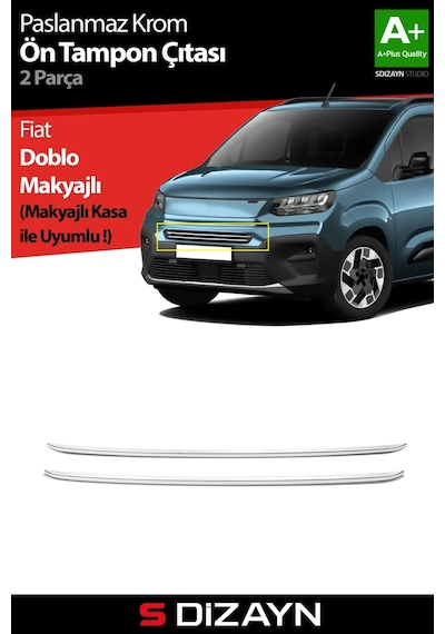 S-dizayn Fiat Doblo 3 Krom Ön Tampon Çıtası 2 Prç 2023 Üzeri A+ Kalite