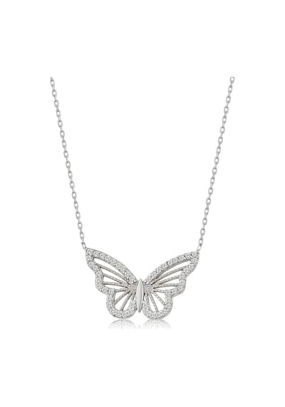 X-Ladyaccessories Gümüş Renk Kolye Zirkon Taşlı Kelebek Bayan Kolye 1053 Çok Renkli