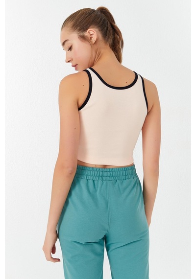 Tommy Life Somon Basic Sıfır Kol Dar Kalıp U Yaka Kadın Crop Top Atlet - 97162 Somon