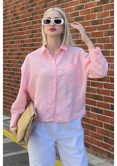 Madmext Pembe Çizgili Oversize Kadın Gömlek Mg2093-pembe Pembe