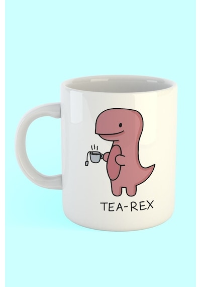 Tea Rex Baskılı Kahve Kupası Beyaz
