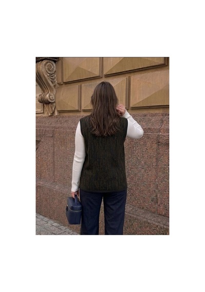 Onno Style Women Desenli Çelik Örgü Klasik Triko Yelek Lacivert