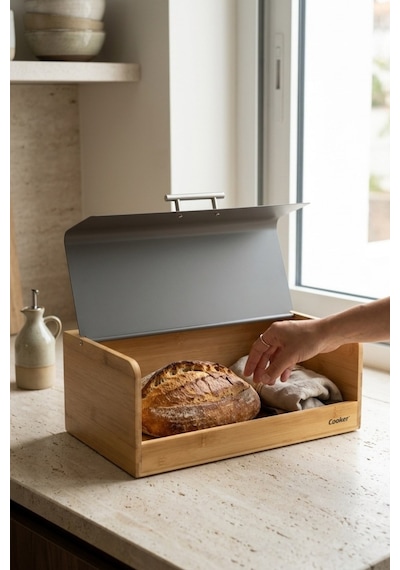 Cooker Viona Metal Kapaklı Bambu Ekmek Kutusu Ckr4540 Gri