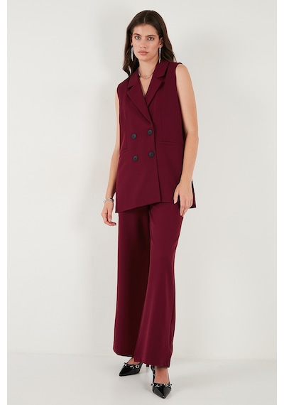 Lela Oversize Fit Mono Yaka Kolsuz Düğmeli Ceket Bayan Yelek 6521177 Bordo