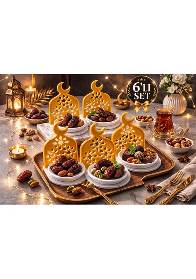 6 Lı Set 3d Baskı Ramazan Temalı Hurmalık İftariyelik, Kahve Yanı & Çerezlik Sunumluk
